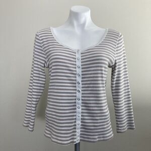 Vintage Y2K Henley Top 100% Cotton Striped Shirt Bella Swan Moda Intl Size Large